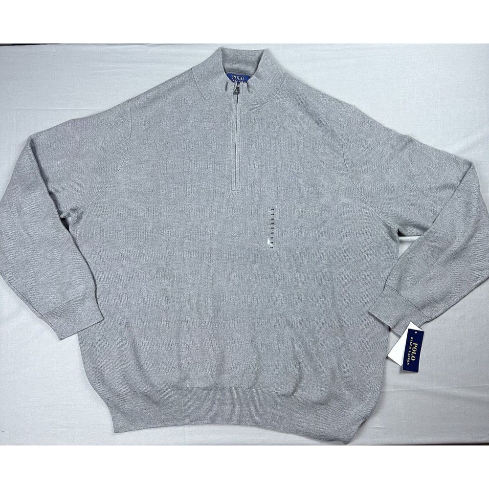 Polo Ralph Lauren Sweater Mens 4XB Gray 1/2 Zip Waffle Knit Pima Cotton